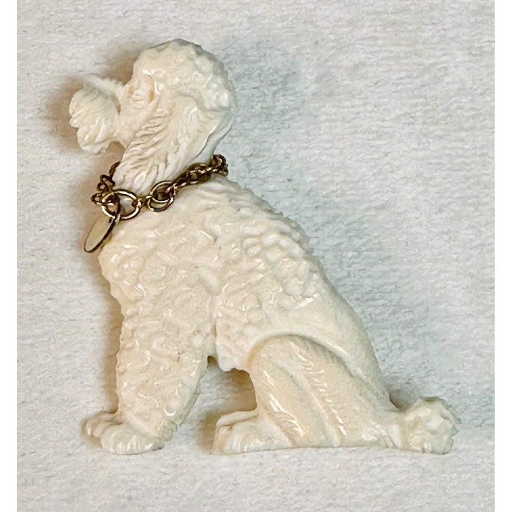 Vintage 1950s WINARD 12K Gold Filled Carved White Poodle Dog Brooch Pin